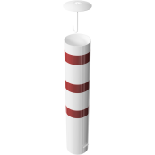 Barrier bollard | Steel tube  273 x 5 mm | stationary | for setting in concrete | hot-dip galvanized and white coatedwith three red reflecting stripes | total length: 1500 mm | with steel cap with concrete anchor